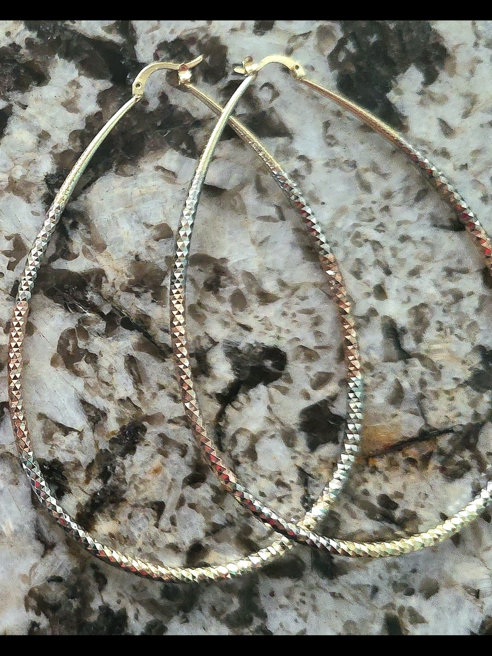 Tri-Color Textured Large Hoop Earrings Gold Filled